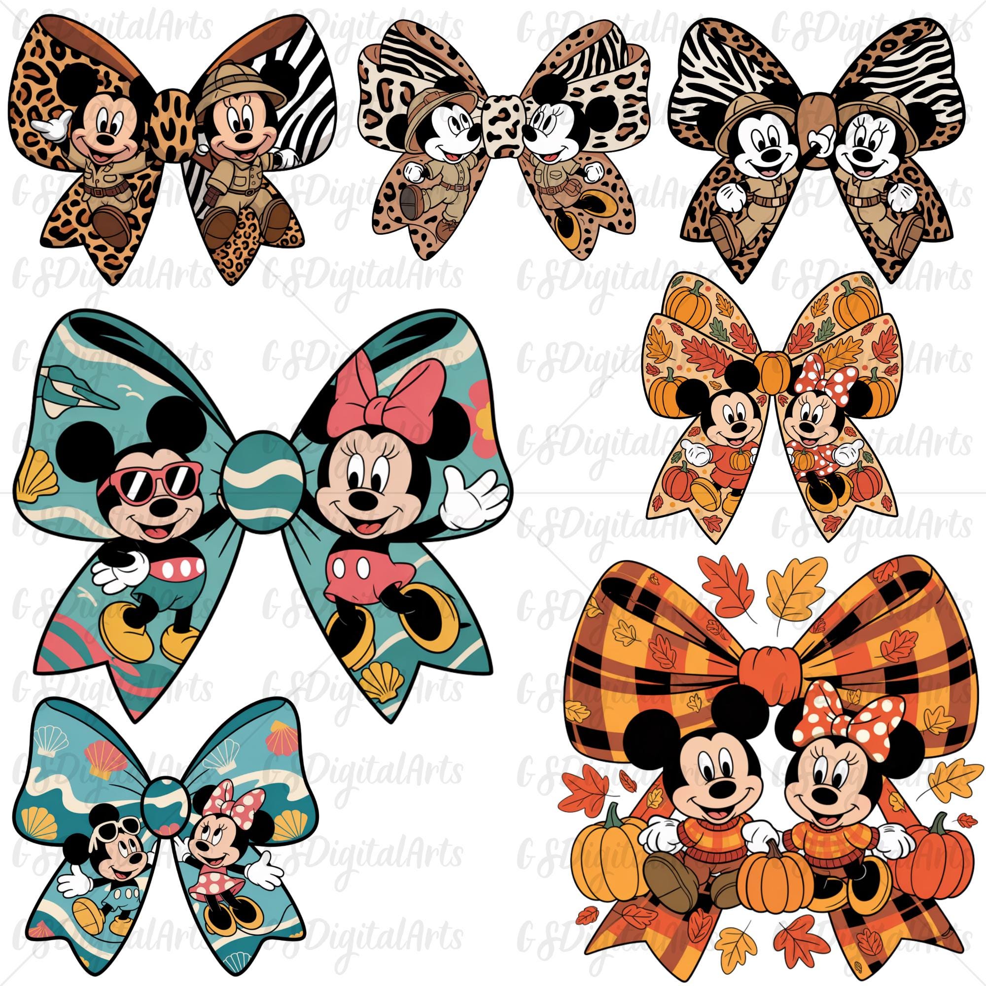 Mickey and Minnie Mouse Fall Pumpkin PNG: Plaid Bow, Autumn Leaves ...