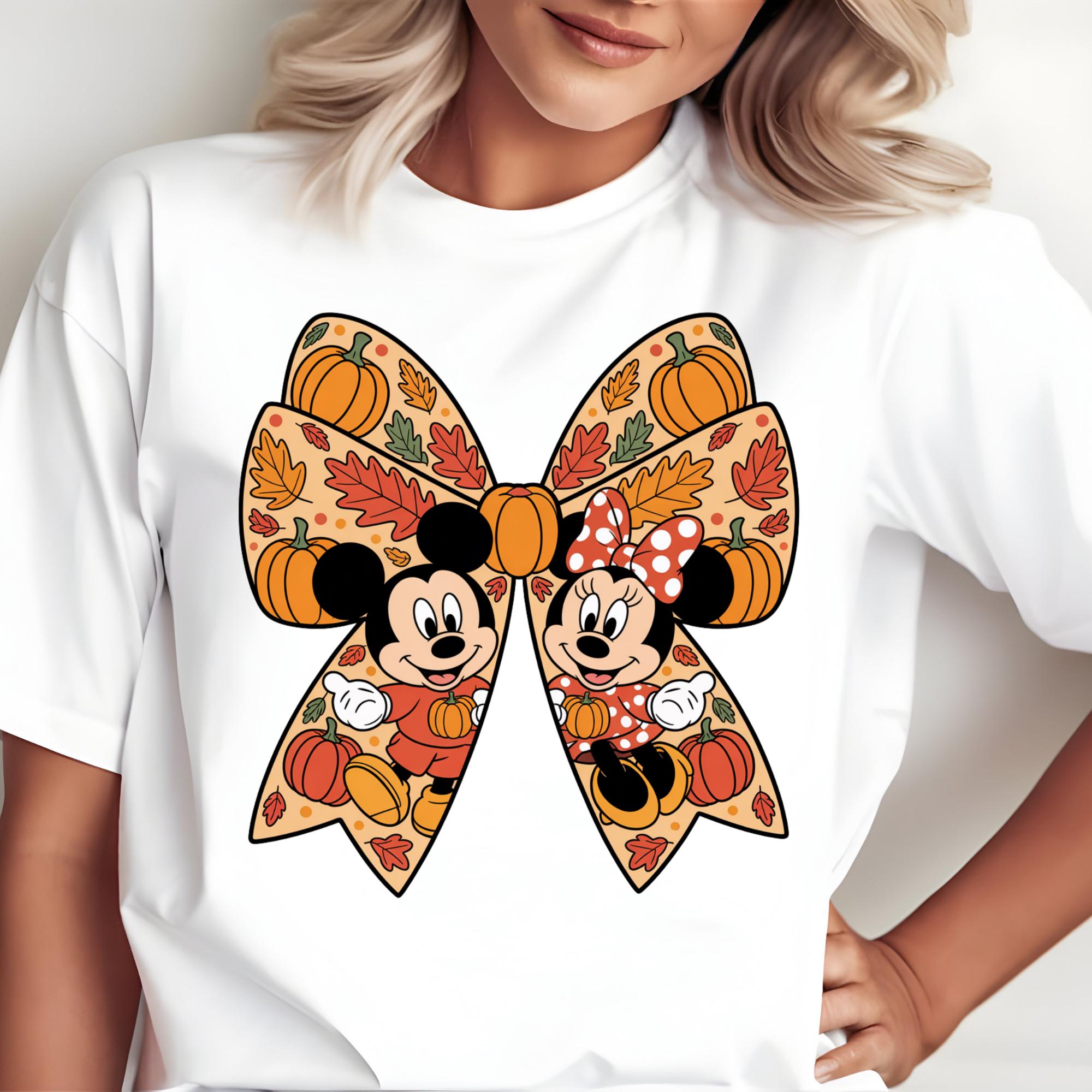 Mickey and Minnie Mouse Fall Pumpkin PNG: Plaid Bow, Autumn Leaves ...