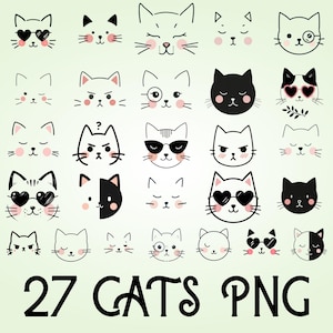 Cute Cat png bundle, Baby Animal, Cat face digital clip art for Personal and Commercial use, Cat png Line Art Clipart Bundle, cat faces png