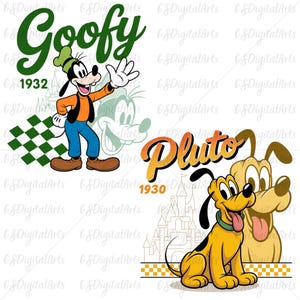 Goofy and Pluto PNG, Vintage Disney Dog Characters Clipart, Classic Cartoon Style Sublimation Design for Crafts, Retro Goofy  and Pluto PNG