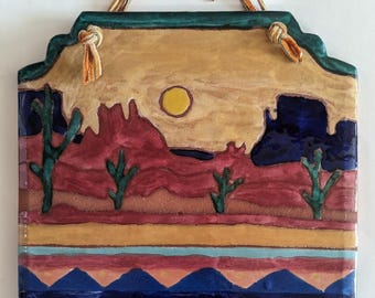 Original Heavy Desert Mexican Art Hanging Pottery Handmade Signed Javier