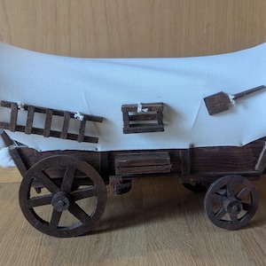 Western Covered Wagon Canvas Cowboy Wooden Decor Mexico 17&quot;L Vintage *READ