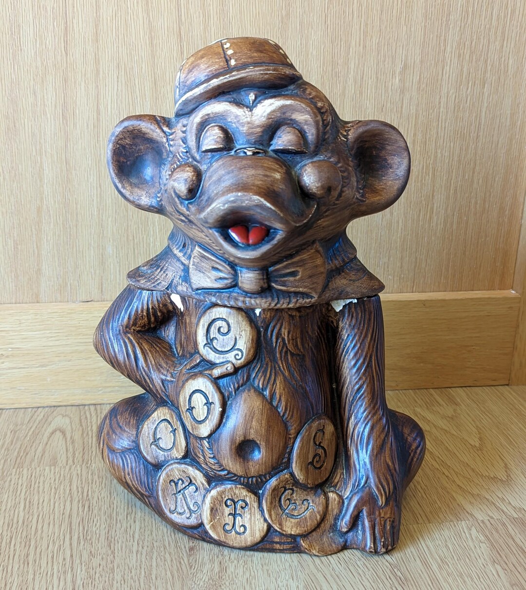 Treasure Craft Monkey Cookie Jar Vintage Brown Ceramic Canister *READ ...