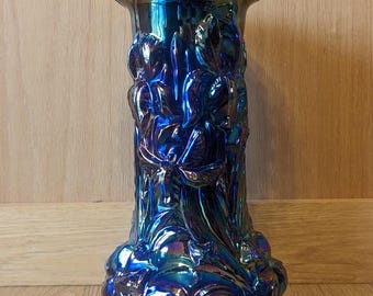 Fenton Iris Carnival Art Glass Vase Floral Iridescent 12 inches Tall
