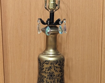 Wescal 3-Way Table Lamp Gold Glass with Floral Etching and Brass Base *READ