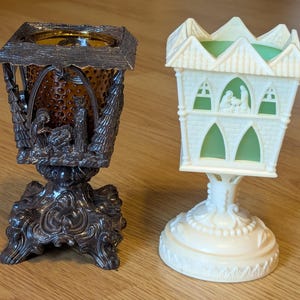 White and Brown Nativity Candle Holder & Lantern Christmas Light Decor READ
