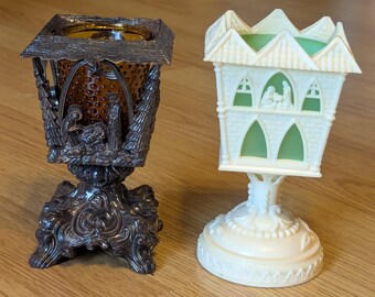 White and Brown Nativity Candle Holder & Lantern Christmas Light Decor READ