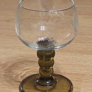 German Stemmed Olive Green Wine Goblet Glass Etched Grapes Pattern