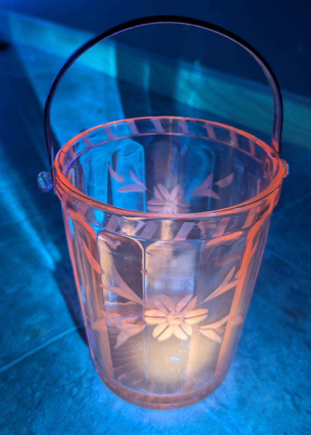 Selenium Bucket Selenium Dunbar Pink Glass Ice Bucket Metal Handle Cornflower Wheel Cut ...