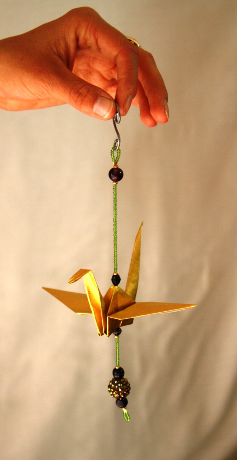 Origami & Beaded Paper Crane Mobile Hanging Ornament Etsy