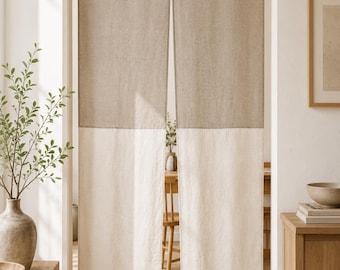 Japanese Linen Noren Curtain Custom Size Japandi Doorway Curtain Minimalist Wabi Sabi Room Divider Natural European Linen Panel