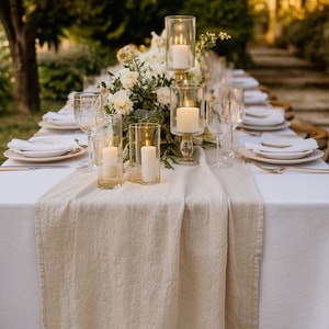 Chemin de table de mariage en lin, décoration de table de mariage, chemin de mariage rustique, linge de table de réception, décoration douche nuptiale, décoration de table de mariage
