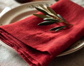 Linen Cloth Napkin with Optional Ruffle Edge, Custom Size Hemmed Table Linen for Weddings & Everyday Dining