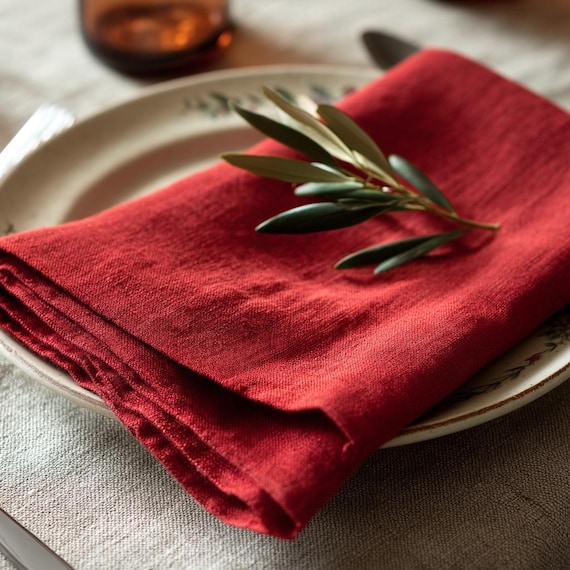 Linen Cloth Napkin with Optional Ruffle Edge, Custom Size Hemmed Table Linen for Weddings & Everyday Dining
