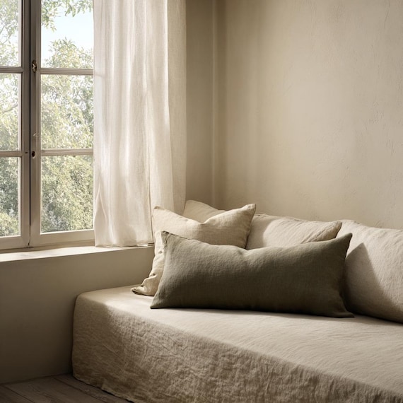 Organic Envelope Closure Pillowcase Soft Linen Sham 100% European Linen Pillow Cover  Zipper Closure Cover Pure European Linen