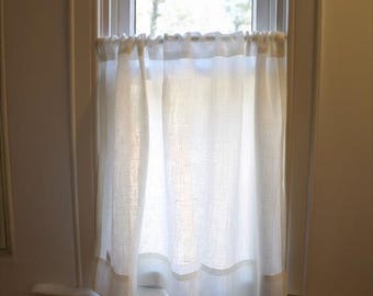 Modern Custom Size European Linen Café Curtain | Minimalist Flat Panel Kitchen & Bathroom Valance – 100% Natural Linen