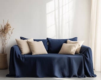 Cozy Linen Couch Throw Organic Sofa Throw, Sectional Cover Natural Linen Sofa Cover Sofa slipcover for Living room Home Decor for Women