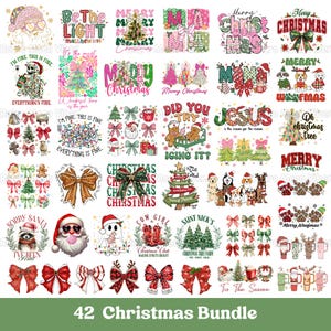Paquete de 42 PNG de Navidad, paquete de PNG de Navidad retro, diseño de camiseta lindo, diseño de sublimación de camiseta retro, lazo de Navidad PNG, Papá Noel PNG
