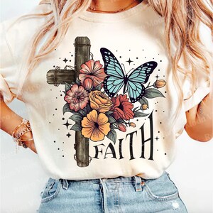 Camiseta cristiana boho png, camiseta cristiana, biblia boho png, cruz floral png, png transparente, diseño de sublimación de camiseta cristiana, fe floral png