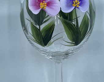 Hand Painted Wine Glass with spring wild flowers