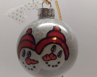 Snow Girl and Boy Christmas ornament, hand painted can be Personalized Free includes gift box