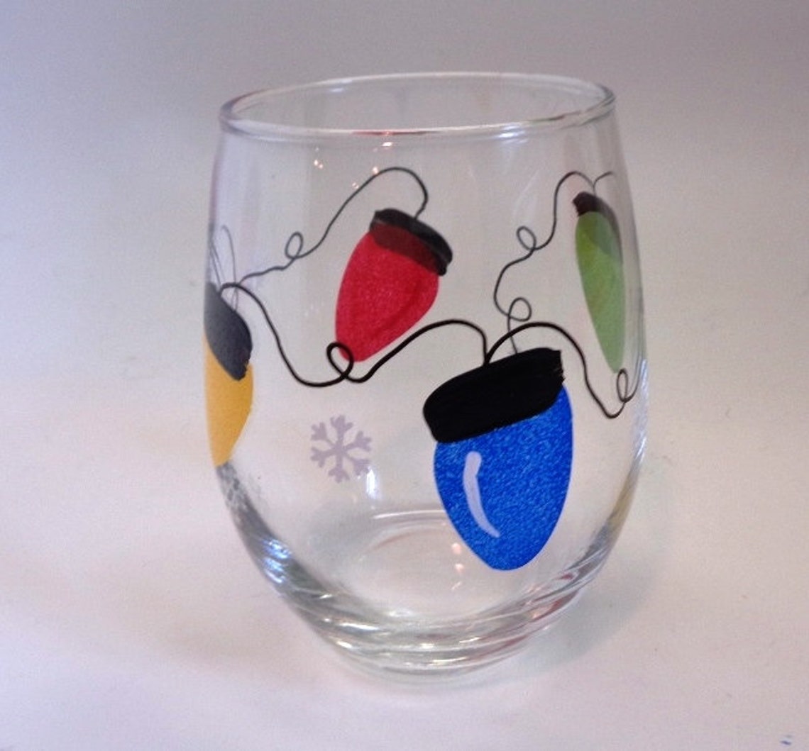 Hand Painted Christmas Lights Wine Glasses Stemmed or Etsy