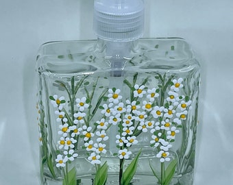 Hand Painted Little White Flower Spring Soap or Lotion Dispenser