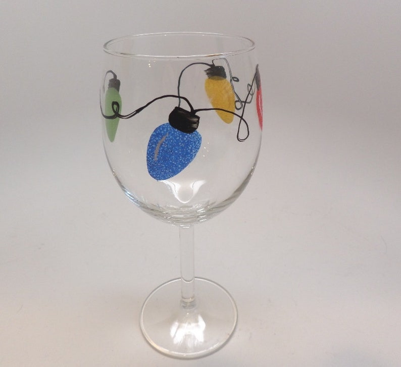 Hand Painted Christmas Lights Wine Glasses Stemmed or Etsy