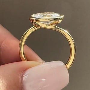 2 CT East West Oval Bezel Moissanite Engagement Ring, Oval Bezel Solitaire Ring, Delicate Promise Ring, Unique Wedding Ring, 14k Gold Ring