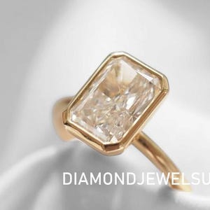 Radiant Cut Moissanite Bezel Set Engagement Ring, 14K Gold Solitaire Ring, Daily Wear Wedding Ring,Elegant Proposal Gift for Her,Unique Ring