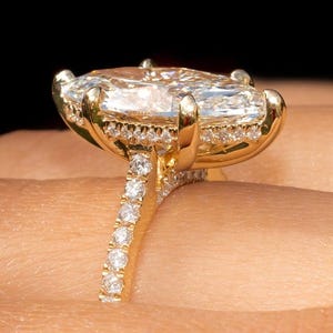 Vintage Marquise Moissanite Engagement Ring, Hidden Halo 6 Prong Ring, Elongated Marquise Cut Ring, 14K Solid Gold Wedding Gift for Her