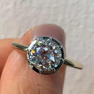 3 CT Old Mine Cut Moissanite Engagement Ring, Round Full Bezel Solitaire Ring, 14K Solid Gold Wedding Ring,Classic Moissanite Ring for Women