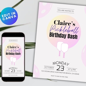 Pickleball Invite, Editable Birthday, Canva Template, Birthday Invite, Pickleball Party, Digital Invite, Custom Invite, Printable Design