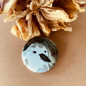 Black bird pin, nature art pin, animal pin button