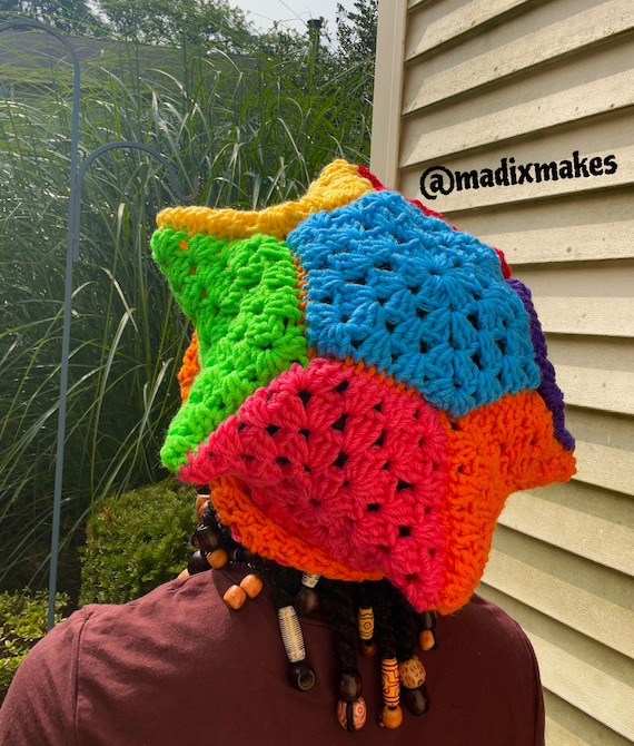 Crown Hat, Color Block, Crochet Beanie, Statement Accessory, Fall Apparel, Fashion Hat