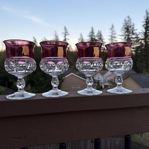 Set mit 4 Vintage Tiffin Franziskaner King's Crown Ruby Flashed Top Fingerabdruck Becher | Mitte 20.Jh. | Vintage Barzubehör | Geschenkideen
