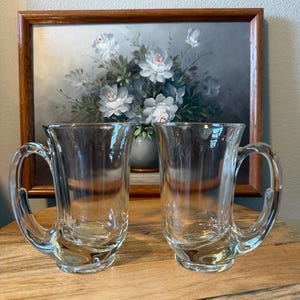 Pair of 2 Vintage Indiana Glass Tiara Clear Glass Hunter Horn Beer Mugs | Retirement Gift | 1970s Mugs | Retro Bareware | Tiara Exclusive