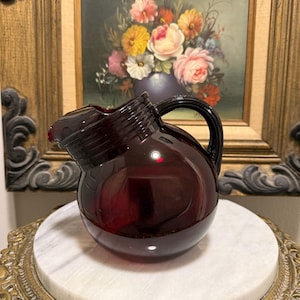 Anchor Hocking Royal Ruby "Tilted Ball" Pitcher | Roly Poly | Mid-Century | Vintage Kitchen