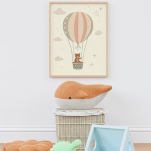 Hot Air Balloon Bear Print | Neutral Nursery Wall Art | Baby Room Decor | Digital Animal Poster | Boho Baby Art | Digital Baby Room Download