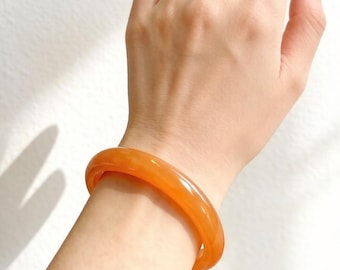 Genuine Orange Jade Bangle Bracelet: Natural Jadeite Stone, Lucky Energy