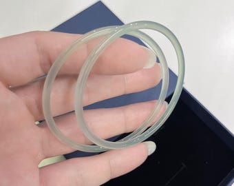 Natural Green Jade Bangle Bracelet – Genuine Jadeite Jewelry, 2 Pieces Thin Jade Bracelets Set for Women