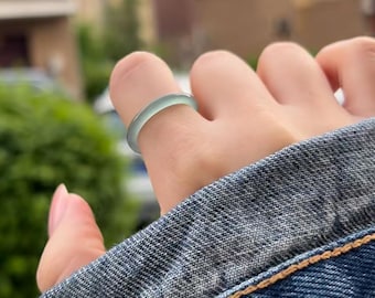 Natural Jade Band Ring – Genuine Burmese Green Jadeite Thin Ring for Women