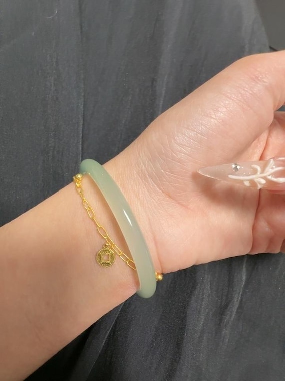Genuine Green Jade Bangle Bracelet: Natural Jadeite Stone, Lucky Energy
