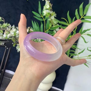 Natural Half Lavender Jade Bangle Bracelet for Women  Real Jadeite Stone Jewelry Gift | Purple Jade Bangle with Gift Box