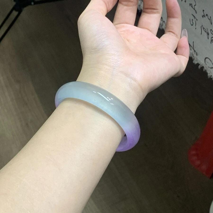 天然ハーフパープル翡翠バングルブレスレット – 本物のラベンダー翡翠