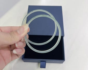 2-Piece Set Jade Bangle Bracelet – Genuine Green Jadeite Jewelry for Women, Thin Stone Bangle, Real Jade Bracelet, Elegant Jade Jewelry Gift