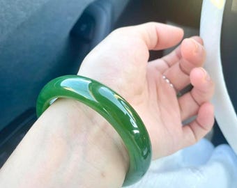 Pulsera clásica de jade verde redondo | Brazalete de jadeíta auténtica para mujer | Joyería de piedra natural | Regalo elegante para todos los días