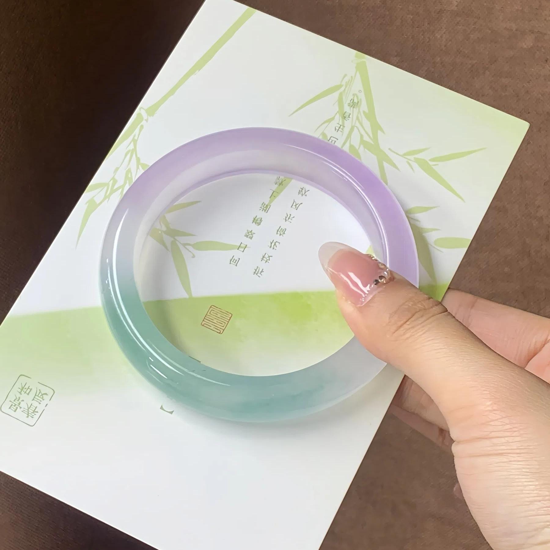 天然ハーフパープル翡翠バングルブレスレット – 本物のラベンダー翡翠