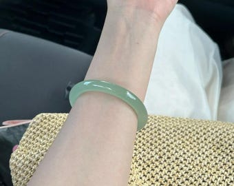 Genuine Jade Bangle Bracelet | Natural Green Jadeite Jewelry for Women | Real Stone Thin Bangle | Handmade Jade Bracelet | Gift for Her