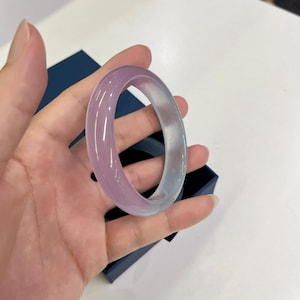 Natural Half Lavender Jade Bangle, Genuine Jade Bracelet, Purple Green Jadeite, Healing Stone Jewelry for Women
